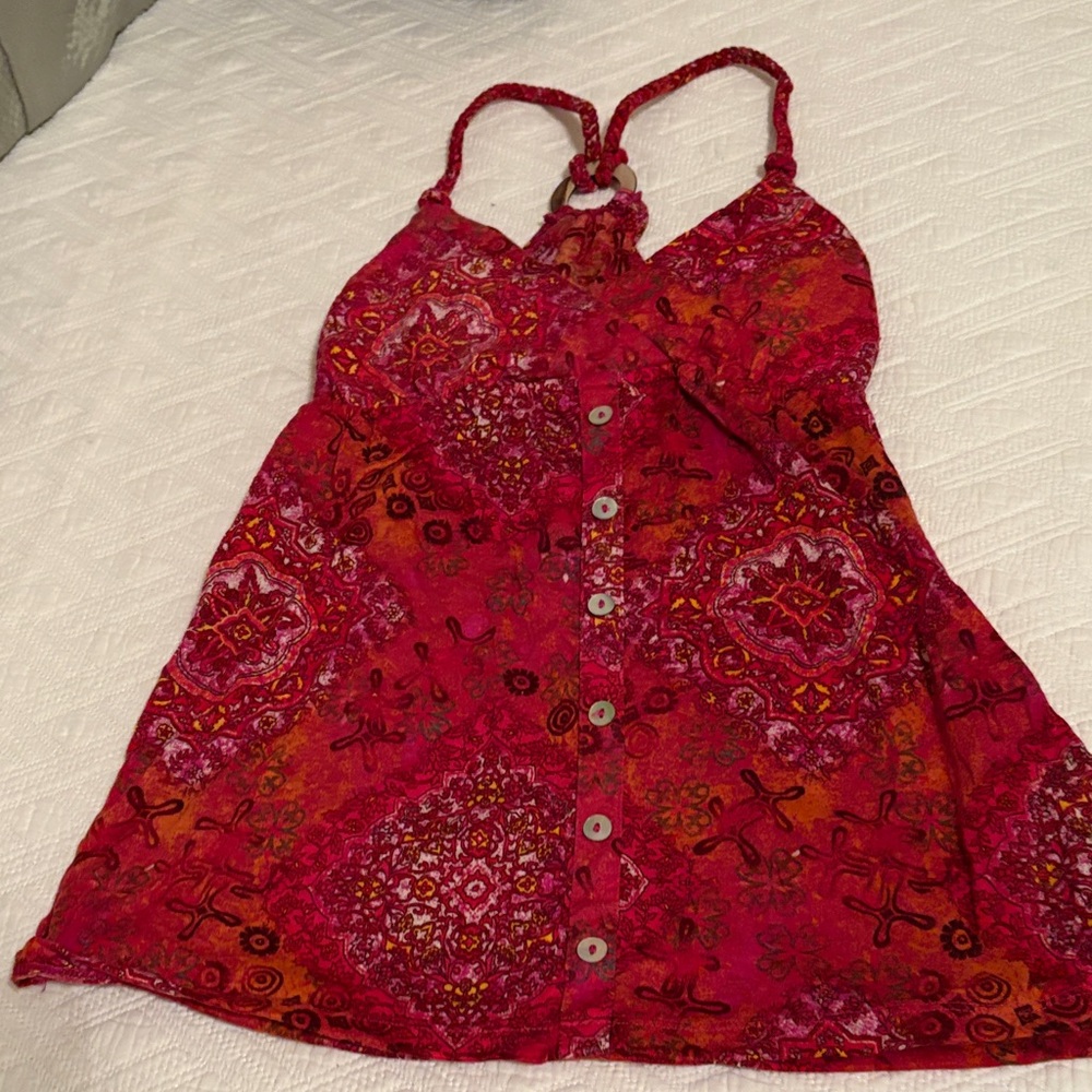 Self Esteem Red and Orange Patterned Halter Top